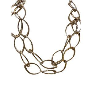 Gold-Tone Hammered Link Chain Necklace w Oval Loops Lightweight & Stylish